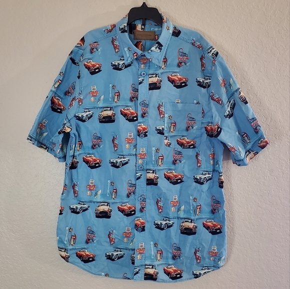 clear water Other - Clear Water Vintage Classic Car Button Down Shirt Size L 100% Cotton